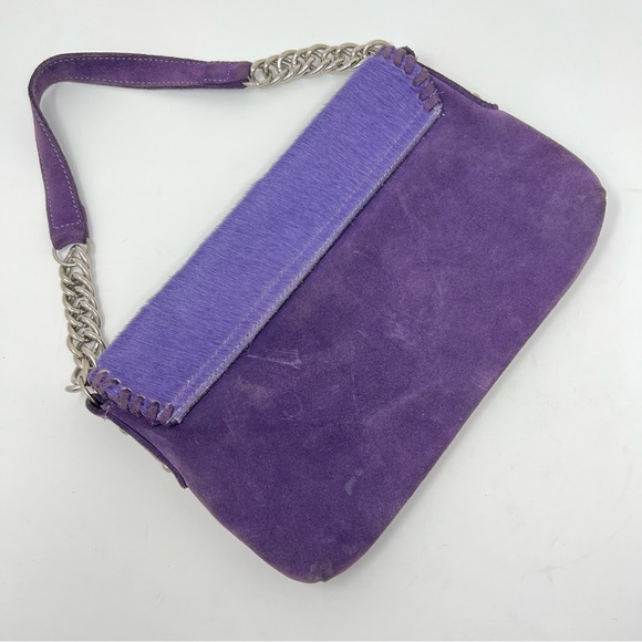 Zara Purple Cowgirl Style Real Suede Leather Baguette Small Shoulder Handbag Y2K - Picture 8 of 8